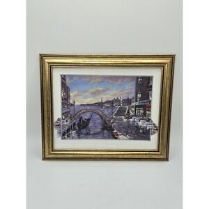 Vintage Venice Canal Print Framed Wall‎ Art Gondola Landscape Gold Tone Frame